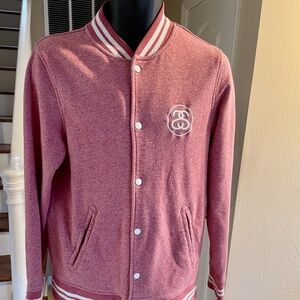 Stussy Varsity Jacket Muted Light Red Full Snap Up Front 100% Cotton Medium